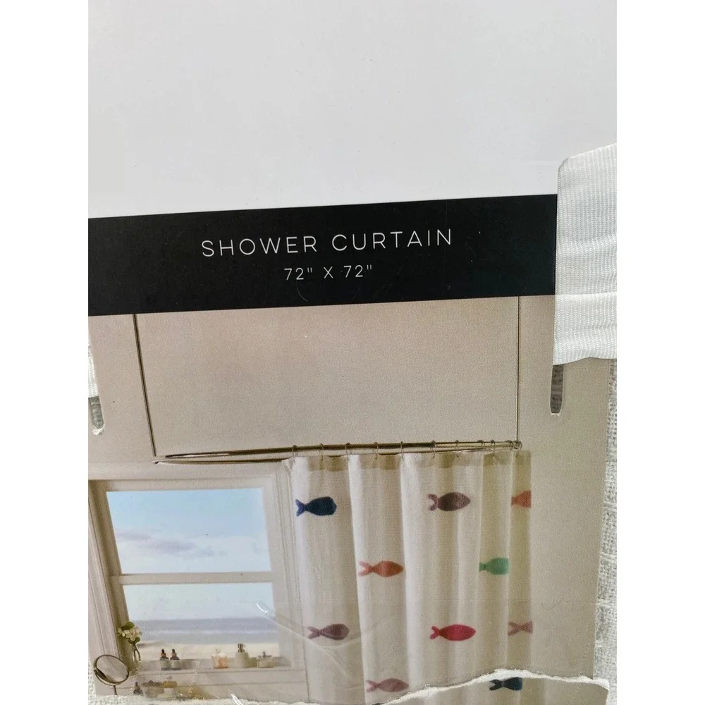 Novogratz Shower Curtain Cream Tufted Fish Waffle Weave 100% Cotton Coastal